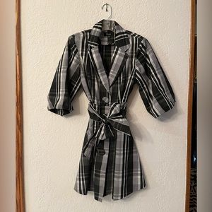 PULI Wrap Dress.  Black and white plaid pattern. Size 10